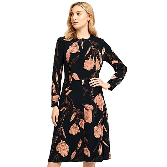 A New Day Floral Midi Dress Long Sleeve Button Front Black Pink Small – Trendy, - Picture 1 of 13